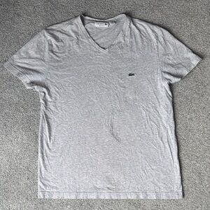 Lacoste Light Gray V-Neck Short Sleeve Tee with Green Crocodile